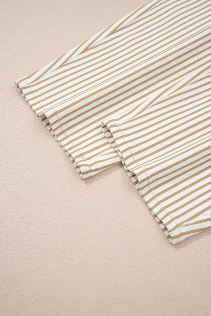 Khaki Stripe Casual Barrel Jeans