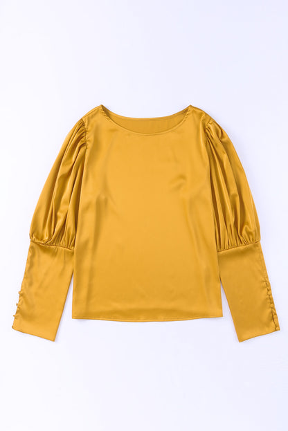 Satin Buttoned Cuffs Puff Sleeve Top