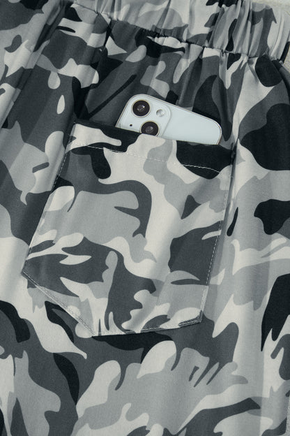 Green Camouflage Print Drawstring Casual Pants