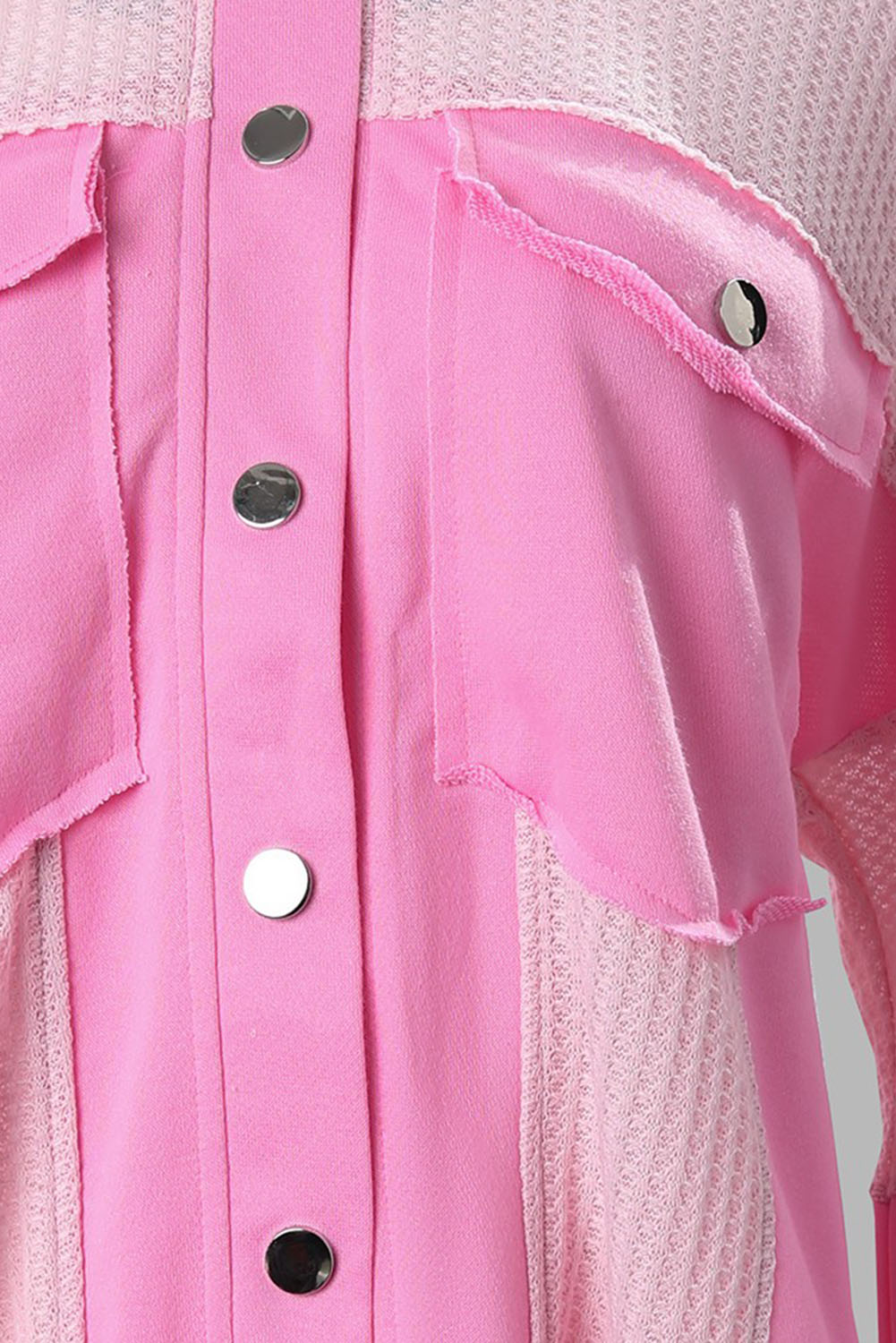 Veste-chemise à poches en patchwork gaufré rose colorblock 