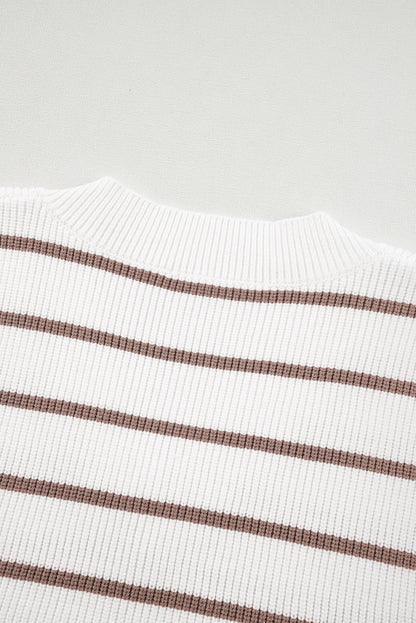 Gilet ample en tricot à rayures kaki et col en V