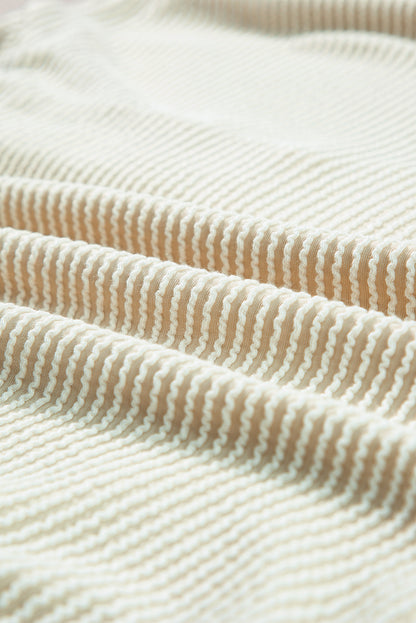 Sweat-shirt Henley à manches lanternes et boutons texturés en velours côtelé abricot