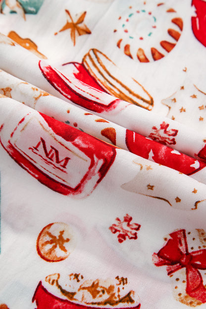 White Christmas Pattern Long Sleeve Shirt and Pants Pajama Set