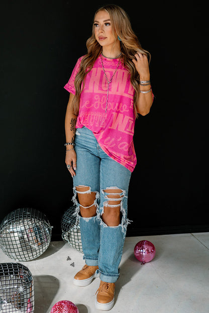 T-shirt de mode western imprimé lettre Rose Howdy Cowboy