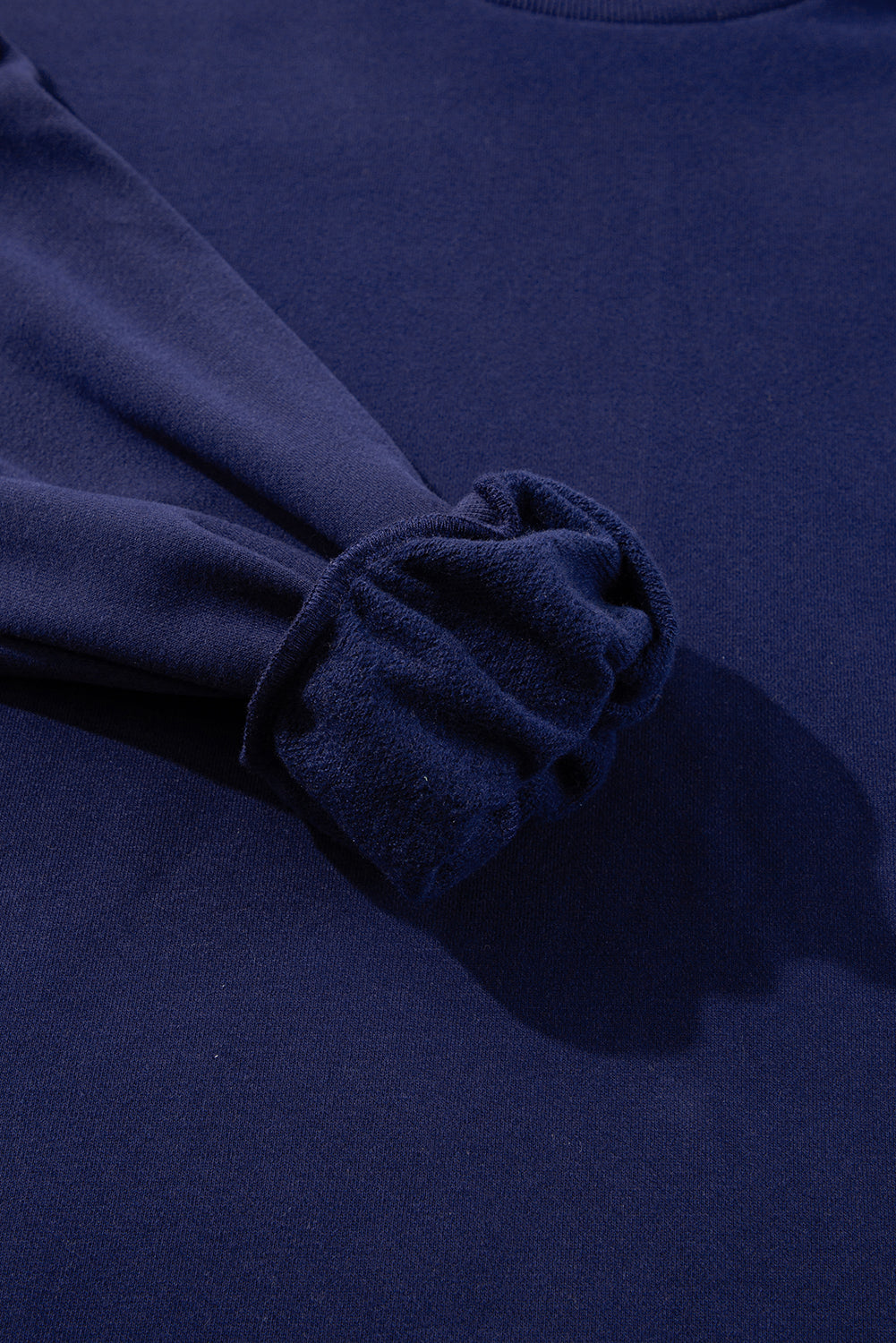 Navy Blue Solid Fleece Lined Drop Shoulder High Low Sweatshirt