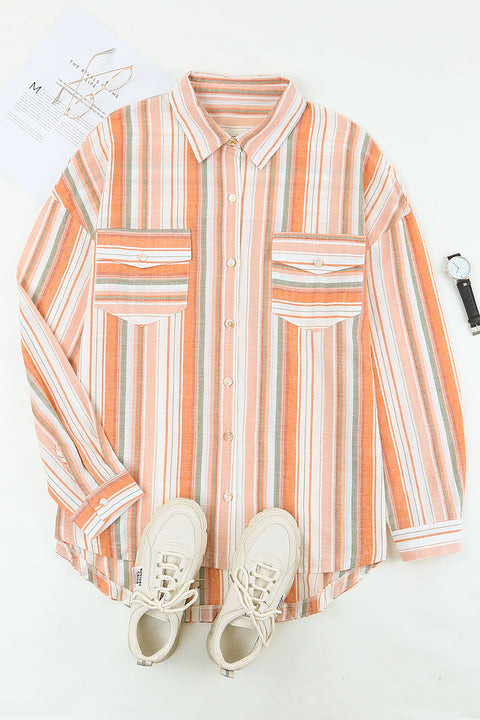 Plus Size Striped Shirt with Chest Pockets