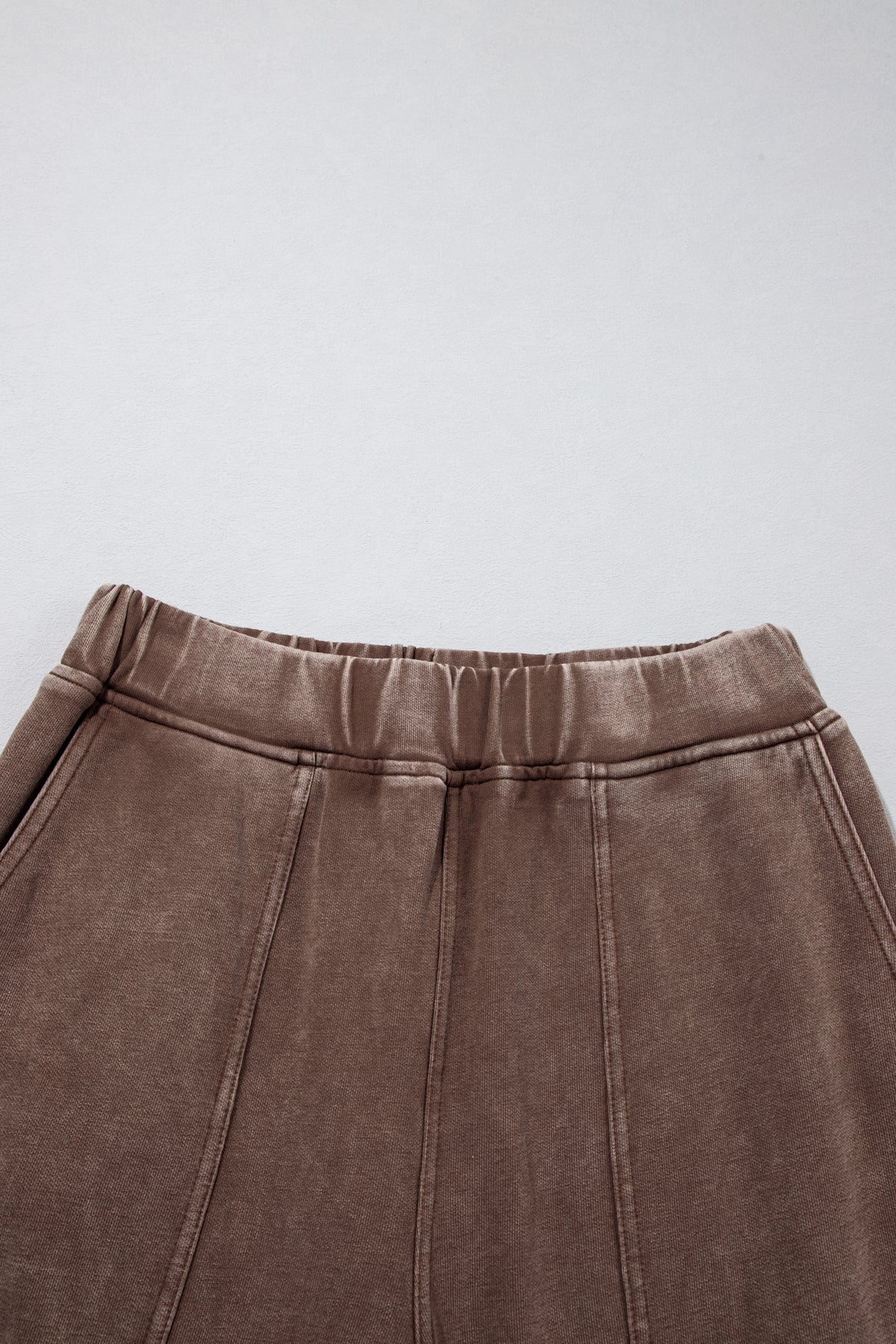 Coffee Mineral Wash Seam Detail Elastic Waist Barrel Pants