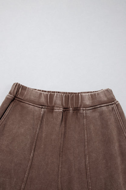 Coffee Mineral Wash Seam Detail Elastic Waist Barrel Pants