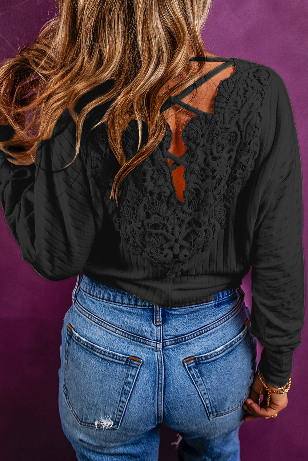 Haut côtelé ouvert au dos en crochet à lacets couleur avoine 