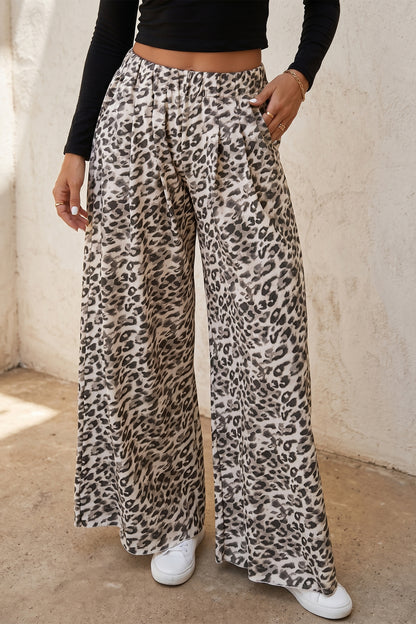 Multicolour Leopard Print Wide Leg Full Length Pants
