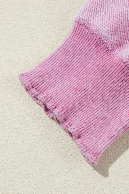 Sweat-shirt raglan rose en maille gaufrée avec coutures apparentes