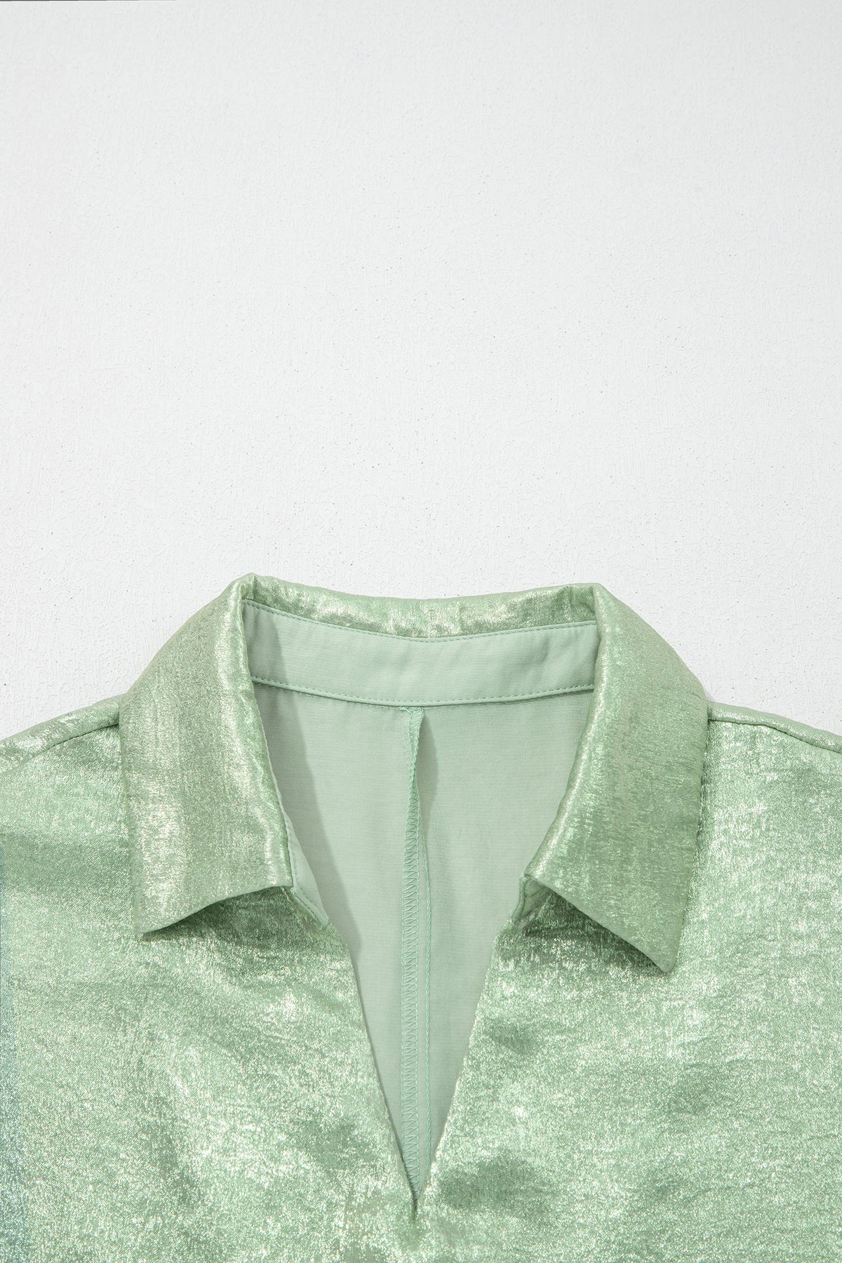 Clearly Aqua Collared V Neck Half Sleeve Metallic Top