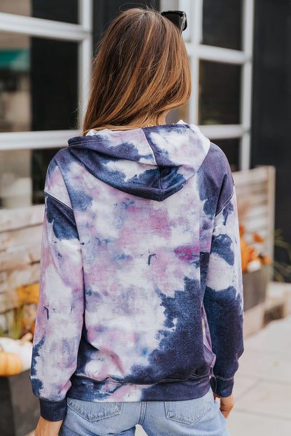 Sudadera con capucha y bolsillo de canguro multicolor con efecto tie-dye