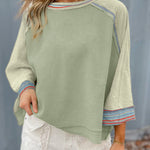 Haut raglan patchwork à manches larges et en tricot gaufré vert Meadow Mist