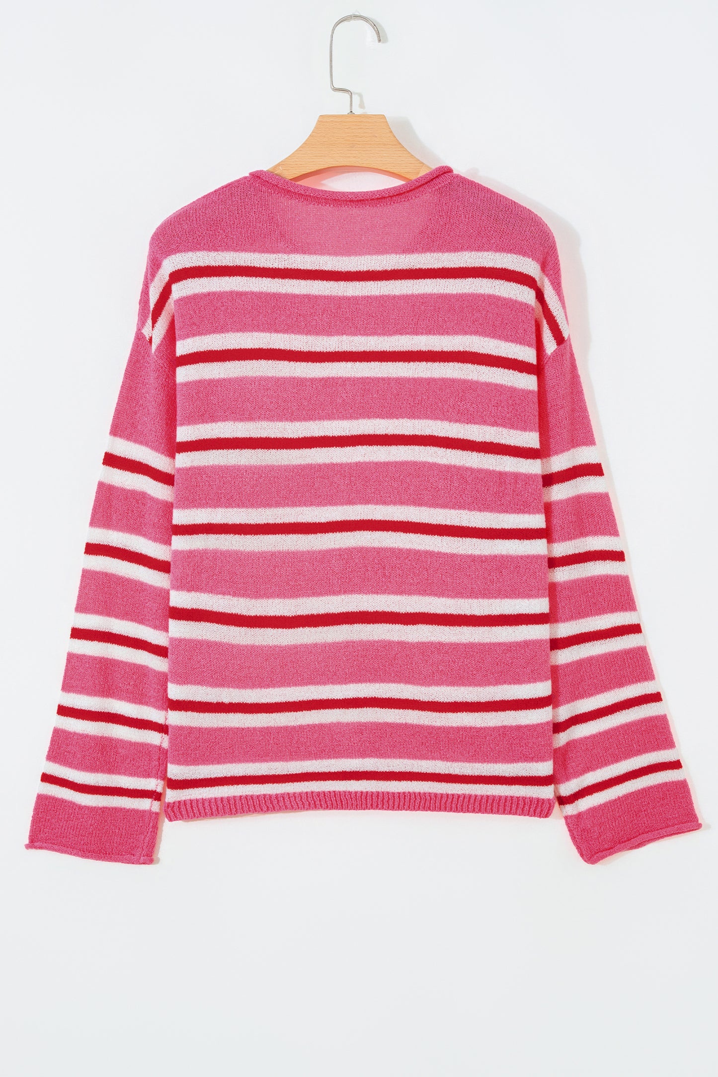 Pink Stripe Striped Drop Shoulder Button Cardigan