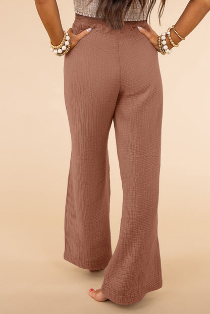 Pantalones caqui con textura de cintura alta y pierna ancha de talla grande 