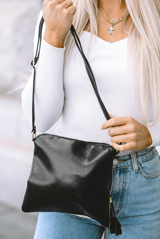 Black Tasseled Décor Contrast Color Single Shoulder Bag
