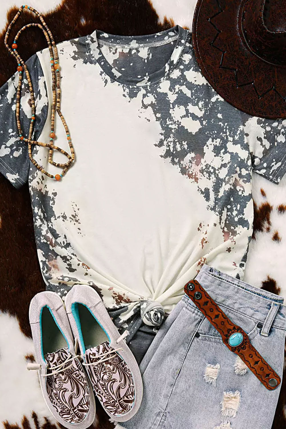 Blank Apparel - T-shirt gris teint et blanchi style western