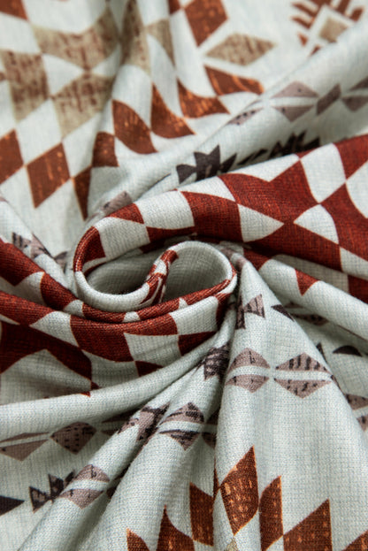 Cardigan long ouvert marron à imprimé aztèque occidental