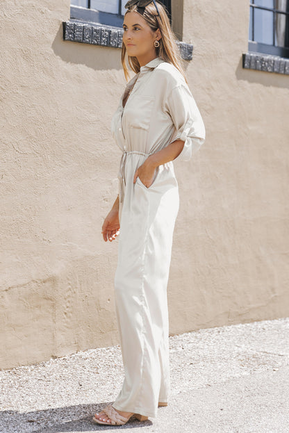 Combinaison à lacets, taille haute, manches longues, jambes larges 