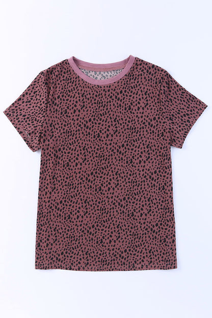 Cheetah Print O-neck Short Sleeve T Shirt
