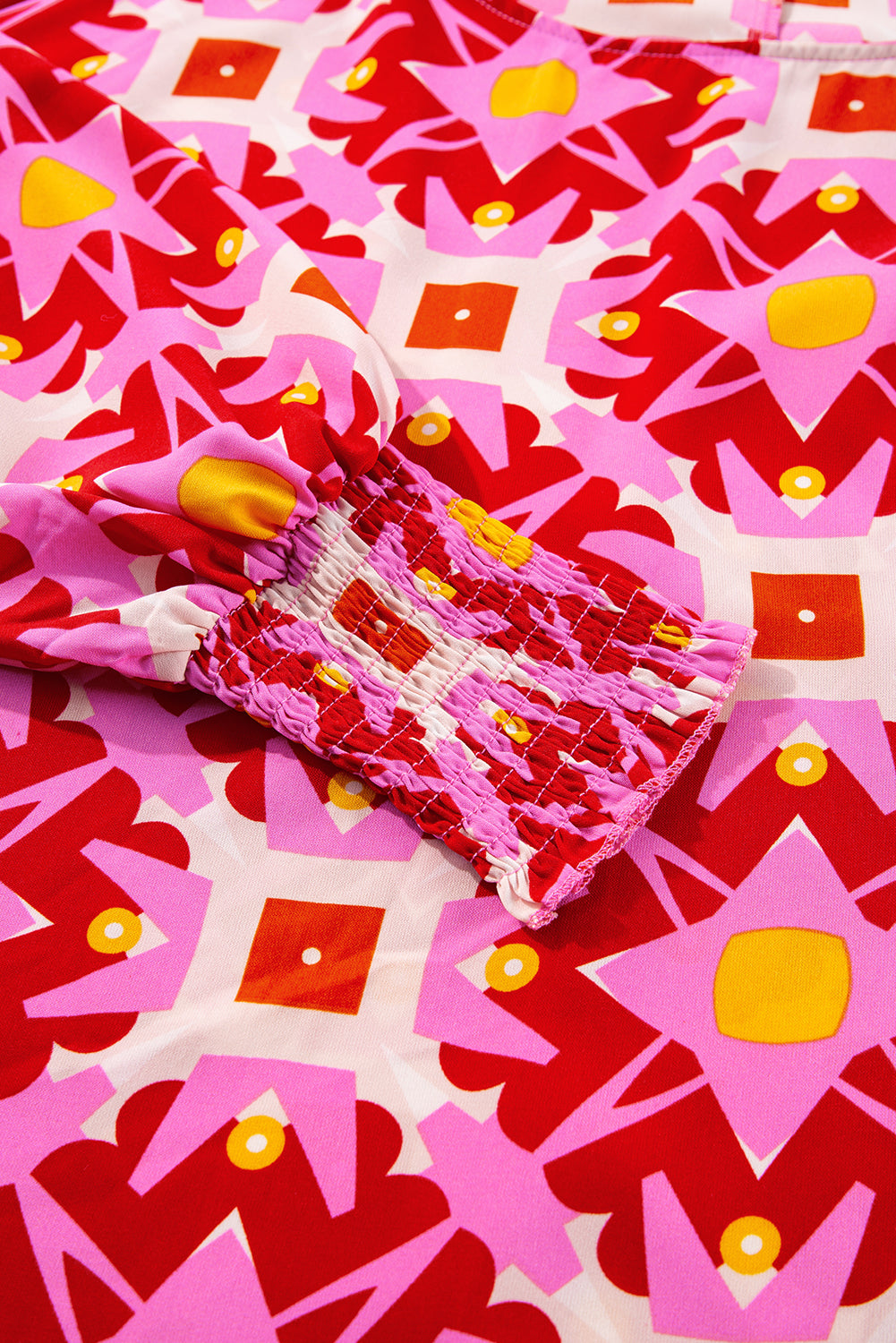 Chemisier ample à manches 3/4 et imprimé géométrique rose fraise