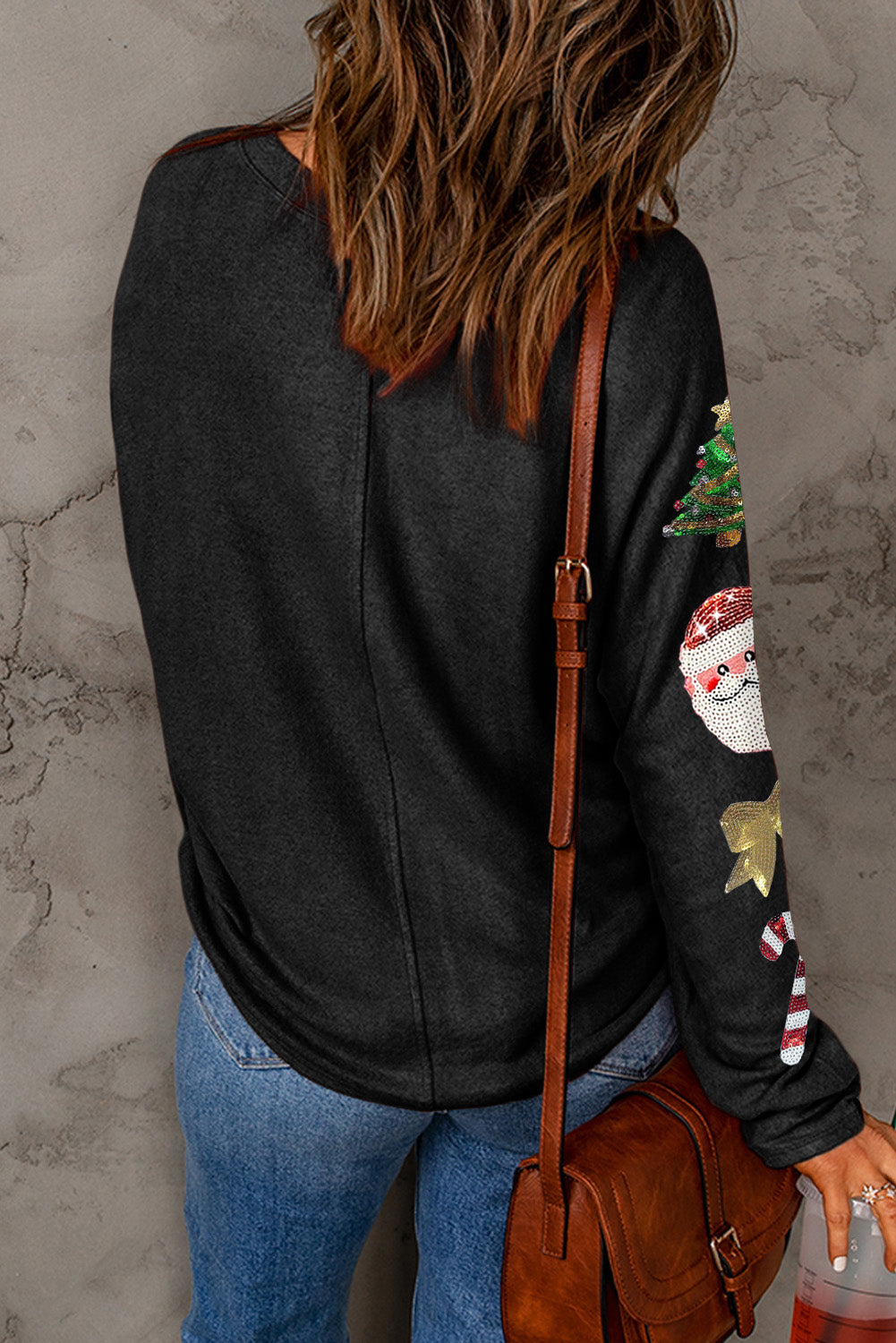 Jersey casual con manga de recuerdo navideño con lentejuelas rojo