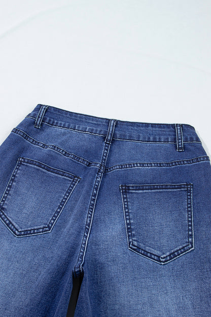 Navy Blue Studded Detail Straight Leg Casual Loose Jeans