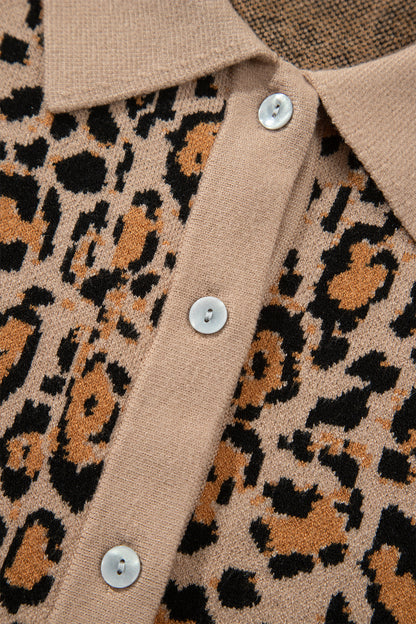 Brown Leopard Print Button-Up Cardigan Long Sleeve Cardigans