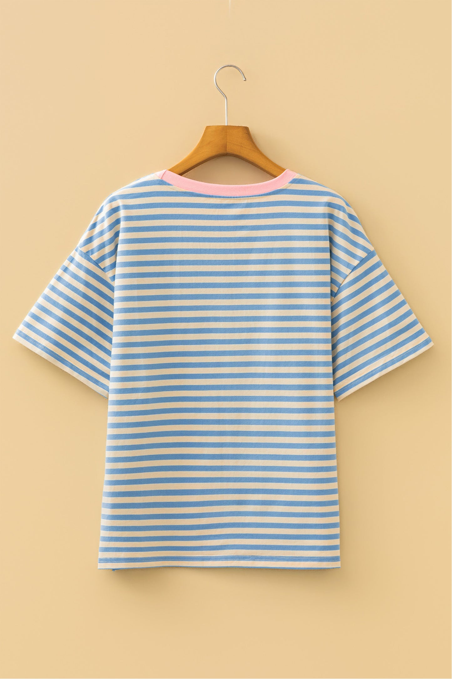 Sky Blue Stripe HOPPY Chenille Patched Graphic Crew Neck Tee