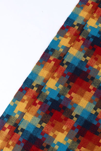 Bufanda con dobladillo con flecos y estampado de cuadros multicolor 