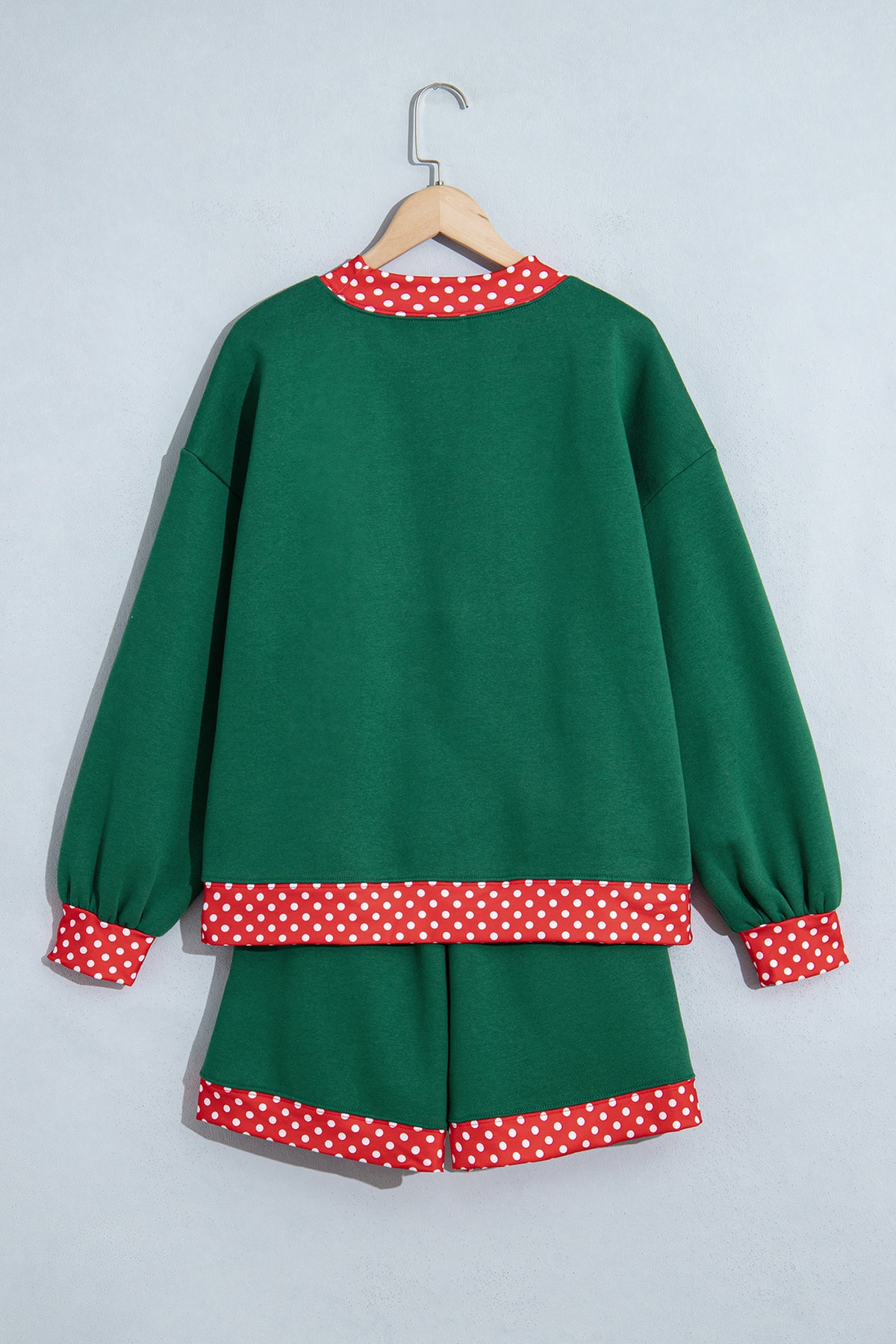 Evergreen Polka Dot Trim Baggy Pullover 2pcs Short Set