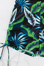 Bright Green Tropical Leaves Print Drawstring Side Backless Monokini