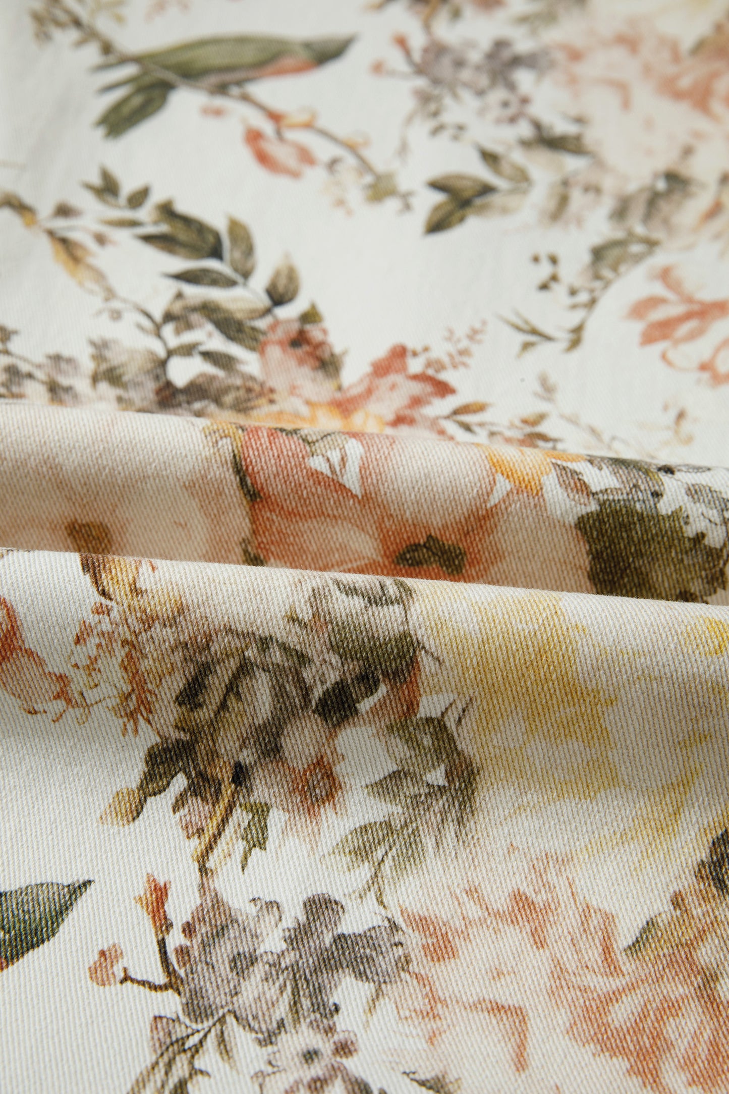 Beige Vintage Style Floral Print High Waist Wide Leg Jeans