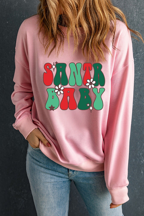Pink SANTA BABY Sweet Floral Graphic Sweatshirt