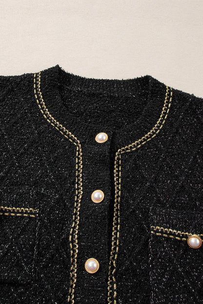 Cardigan boutonné noir scintillant avec poche à rabat
