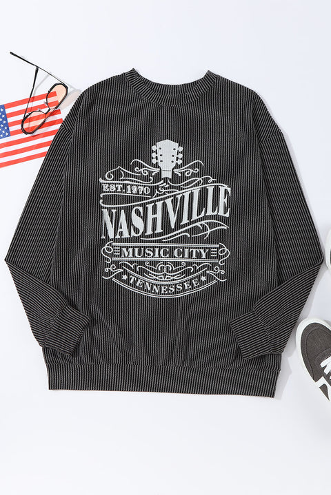 Black NASHVILLE MUSIC CITY Corded Graphic Sweatshirt