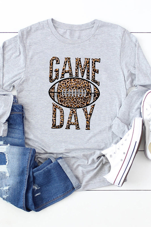 GAME DAY Leopard Rugby Print Graphic Long Sleeve Top