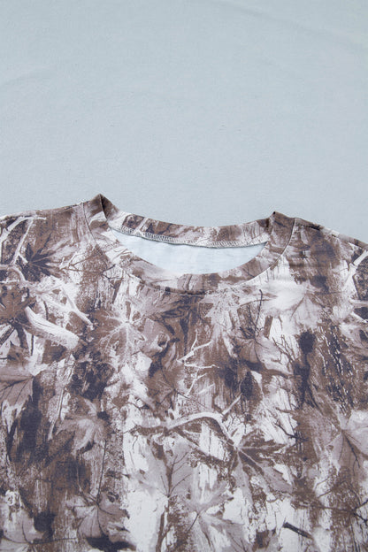 Khaki Camouflage Woodland Print Drop Shoulder Tunic Tee