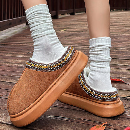 Chestnut Contrast Edge Suede Plush Lined Thick Sole Winter Slippers