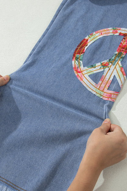 Myosotis Floral Peace Sign Embroidered Patch Wide Leg Jeans
