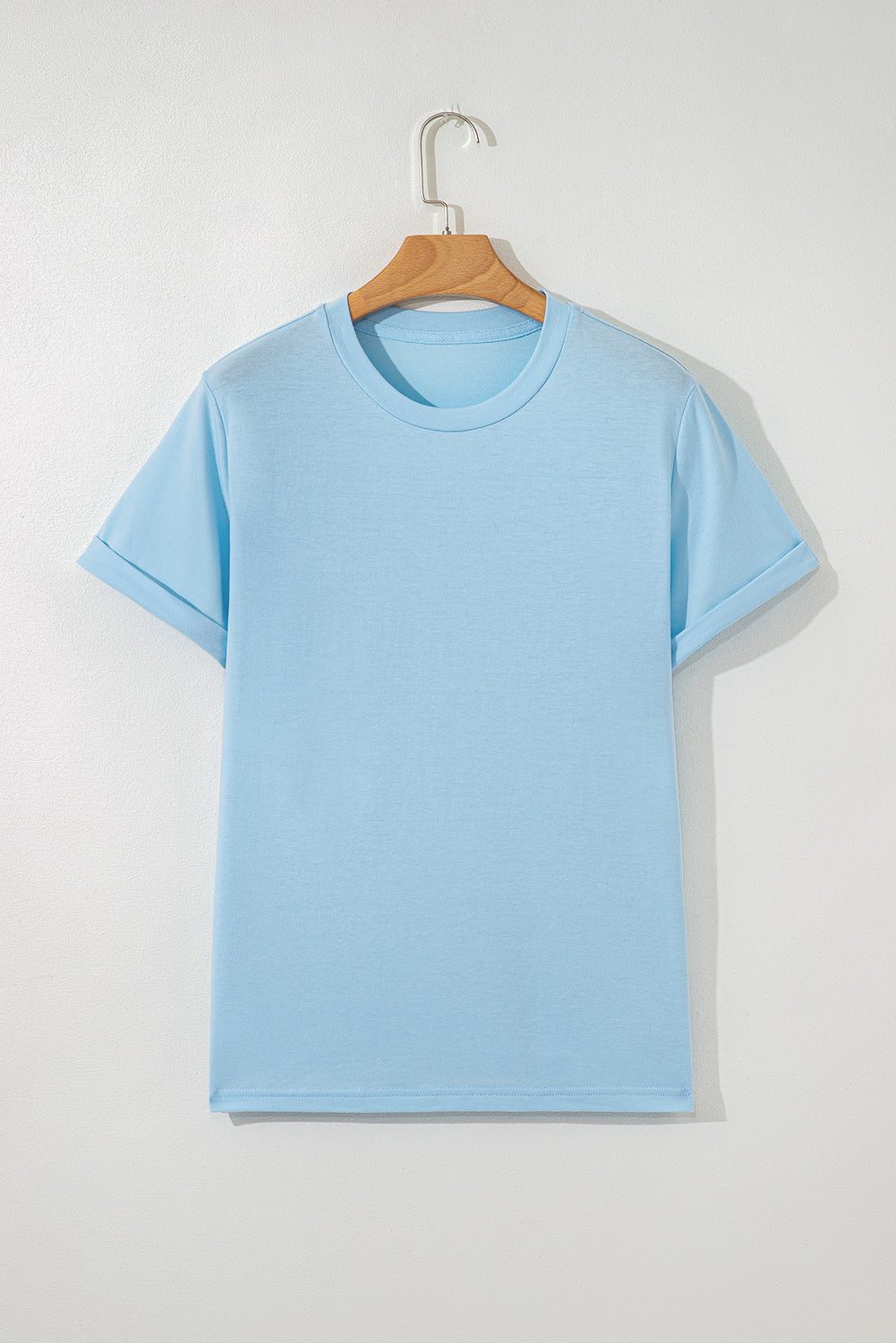 Sachet Pink Bright Casual Plain Crew Neck Tee