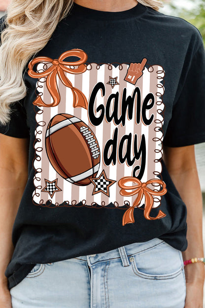 Black Casual Game Day Football Striped Tee