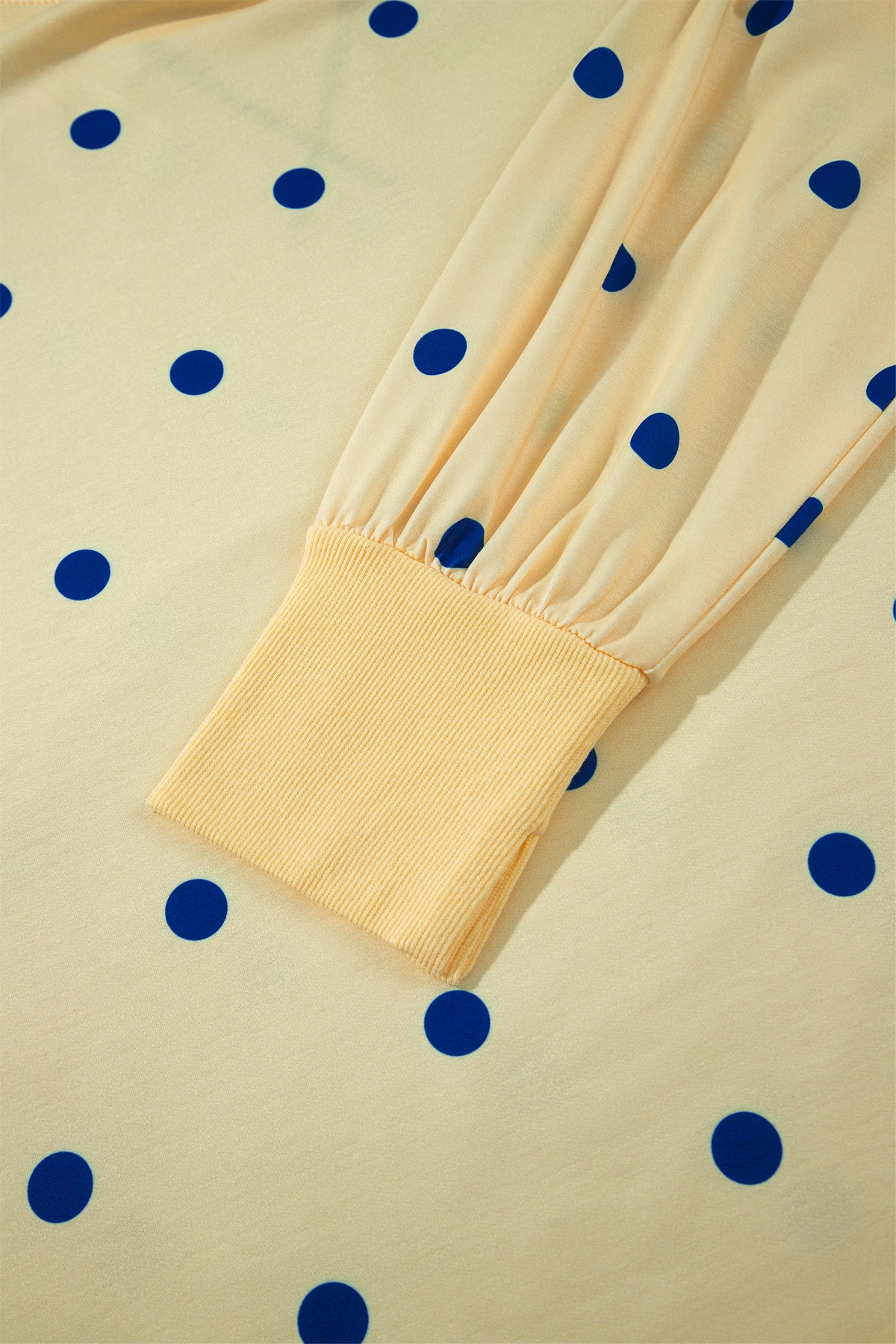 Yellow Round Neck Long Sleeve Polka Dot Plus Size Top