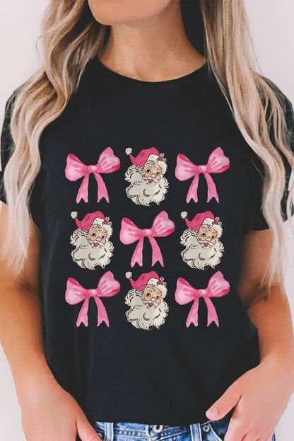 T-shirt graphique de Noël avec nœud papillon noir et Père Noël
