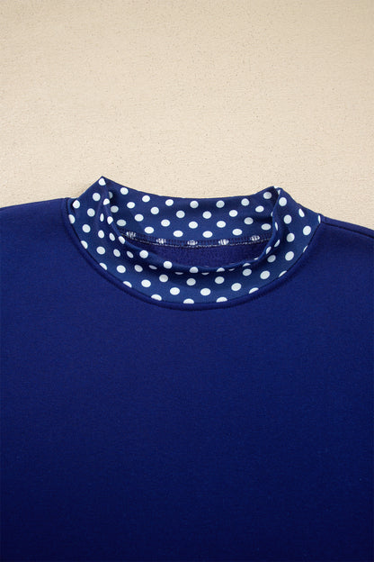Dark Blue Colorblock Polka Dot Contrast Trim Oversized Sweatshirt