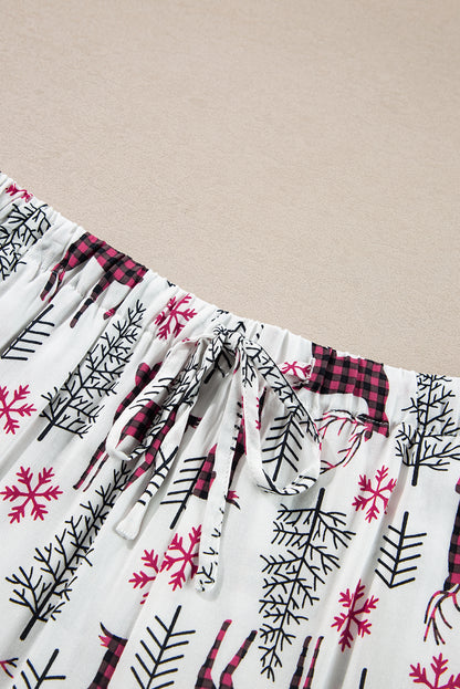 Ensemble pyjama blanc imprimé Noël avec chemise et pantalon