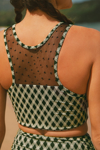 Bikini taille haute à carreaux et pois verts