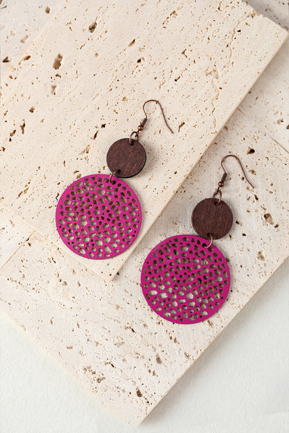 Hollow Out Wooden Round Drop Earrings