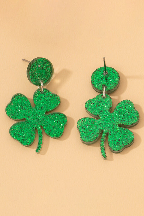 Blackish Green St Patricks Shamrock Shape Stud Earrings